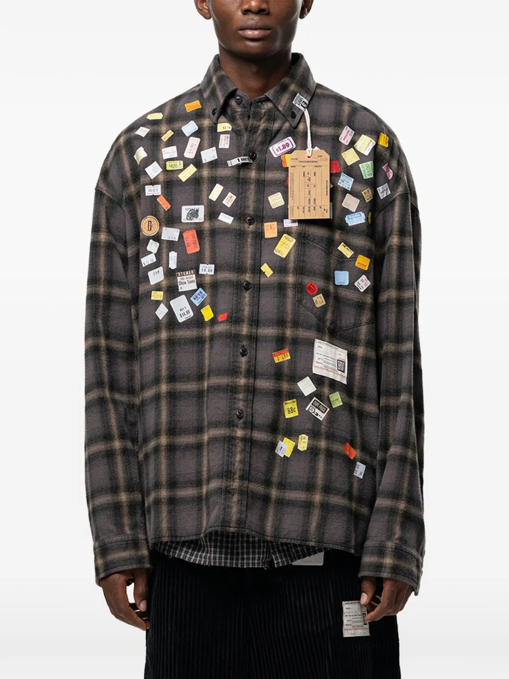 Maison MIHARA YASUHIRO price sticker printed check shirt - Gris