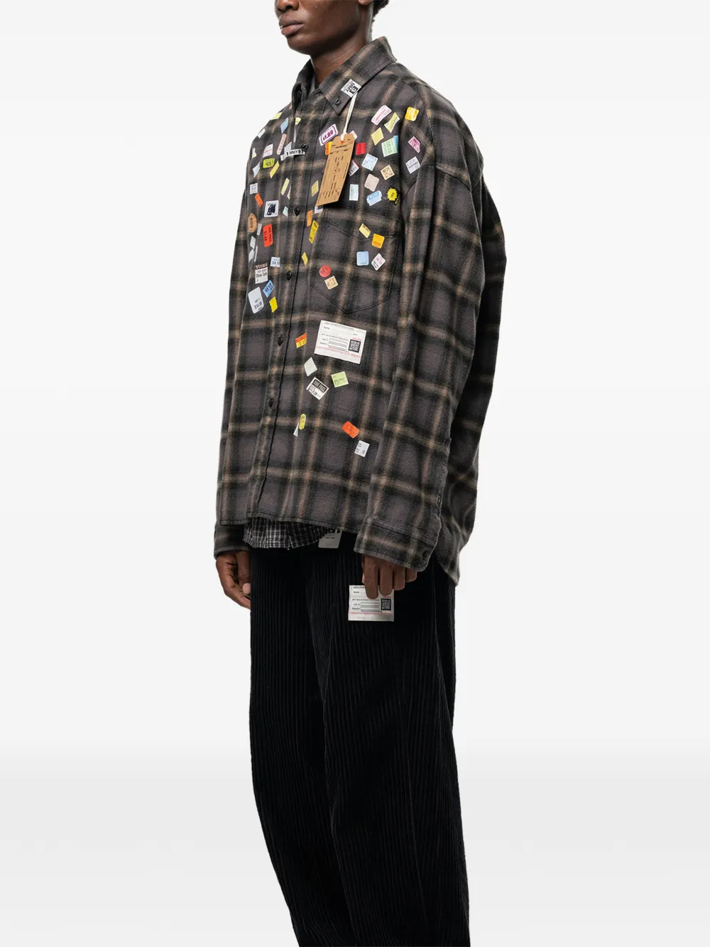 Maison MIHARA YASUHIRO Geruit overhemd met print Grijs
