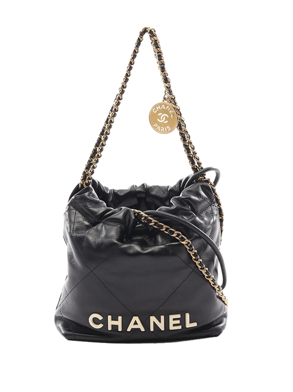 CHANEL Pre-Owned Borsa a tracolla Shiny 22 mini in pelle di vitello 2021-2026 - Nero
