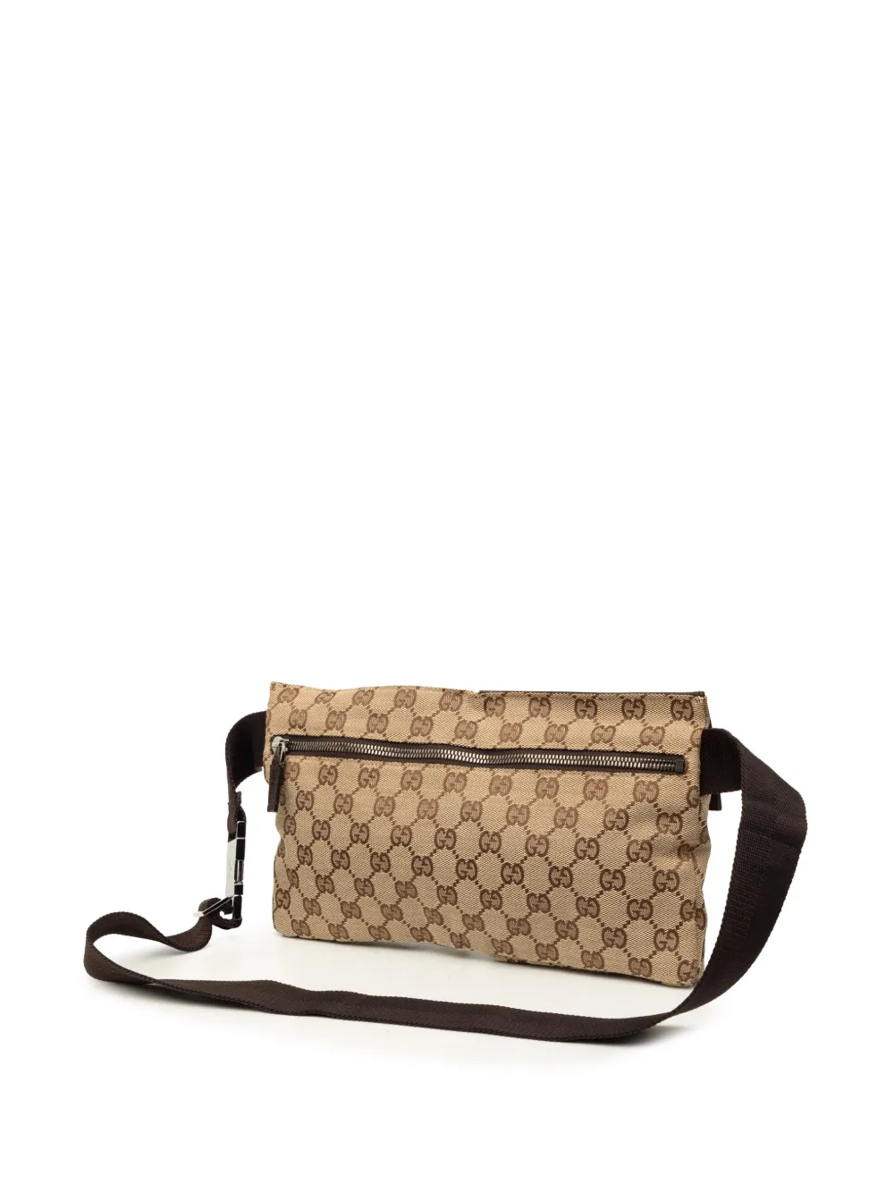 Pre-owned Gucci 2000-2015 Gg Canvas Double Pocket Belt Bag In Neutrals