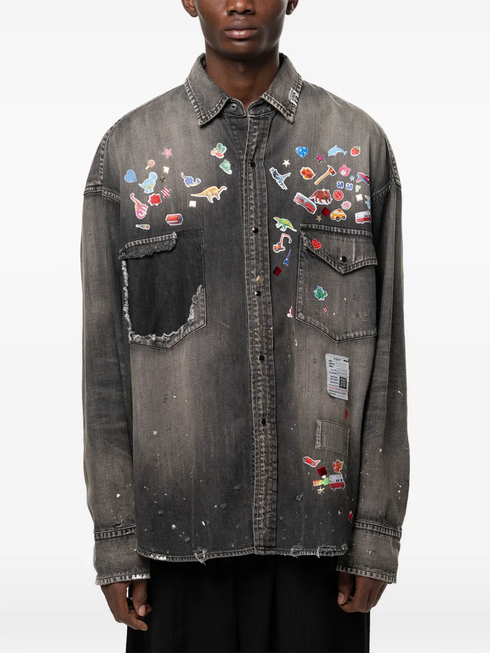 Maison MIHARA YASUHIRO Denim overhemd met print Grijs