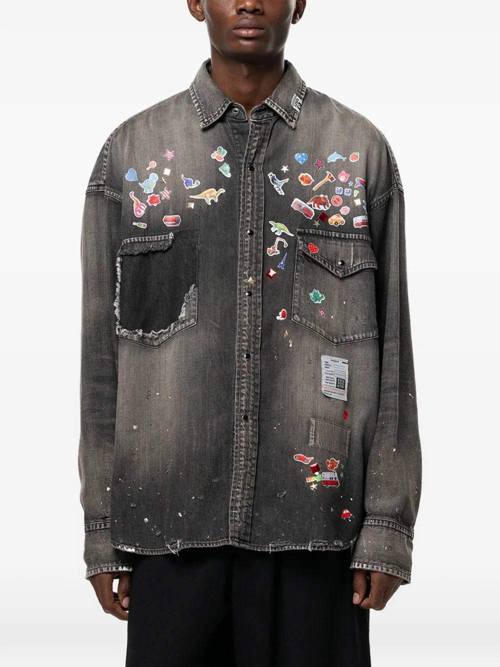 Maison MIHARA YASUHIRO kids sticker printed denim shirt - Gris