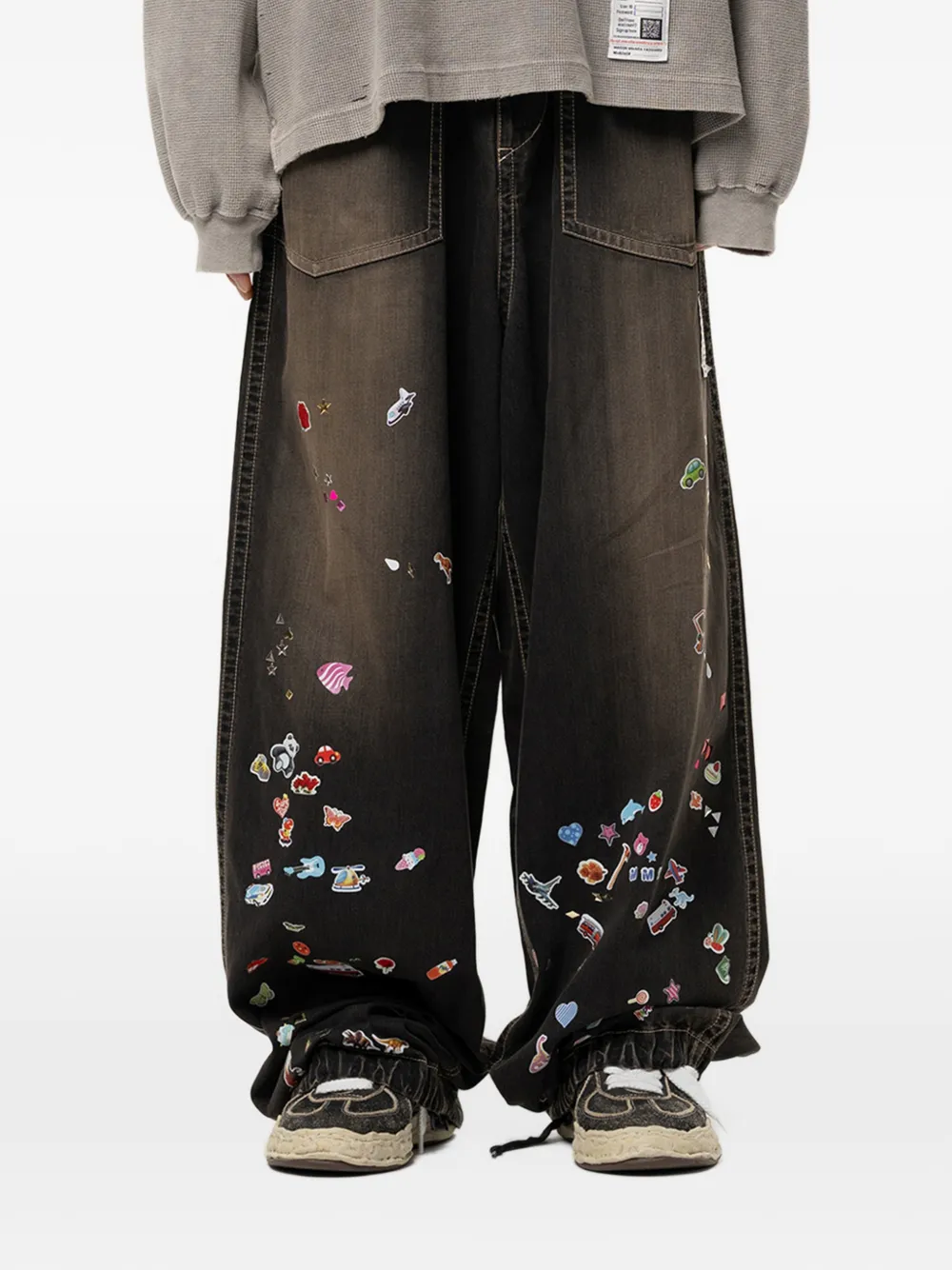 Maison MIHARA YASUHIRO kids sticker printed baker denim pants - Noir