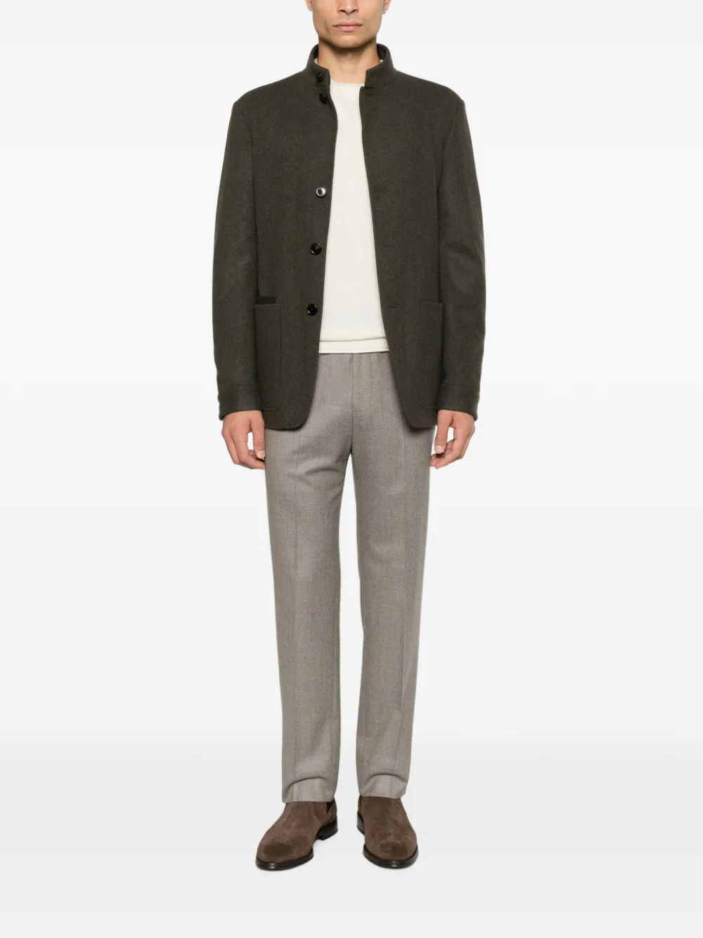 Zegna Il Conte button-up jack met hoge hals Groen