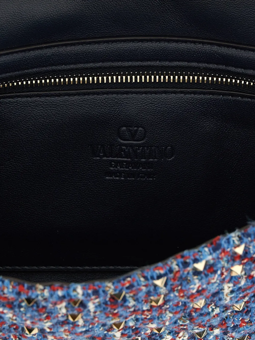 Valentino Garavani Rockstud Spike tweed shoulder bag Blauw
