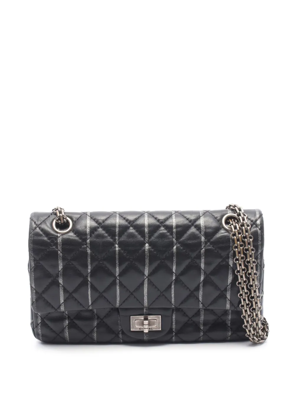 CHANEL Pre-Owned 2019 Quilted Striped Aged Calfskin Reissue 2.55 Double Flap 225 shoulder bag - Nero