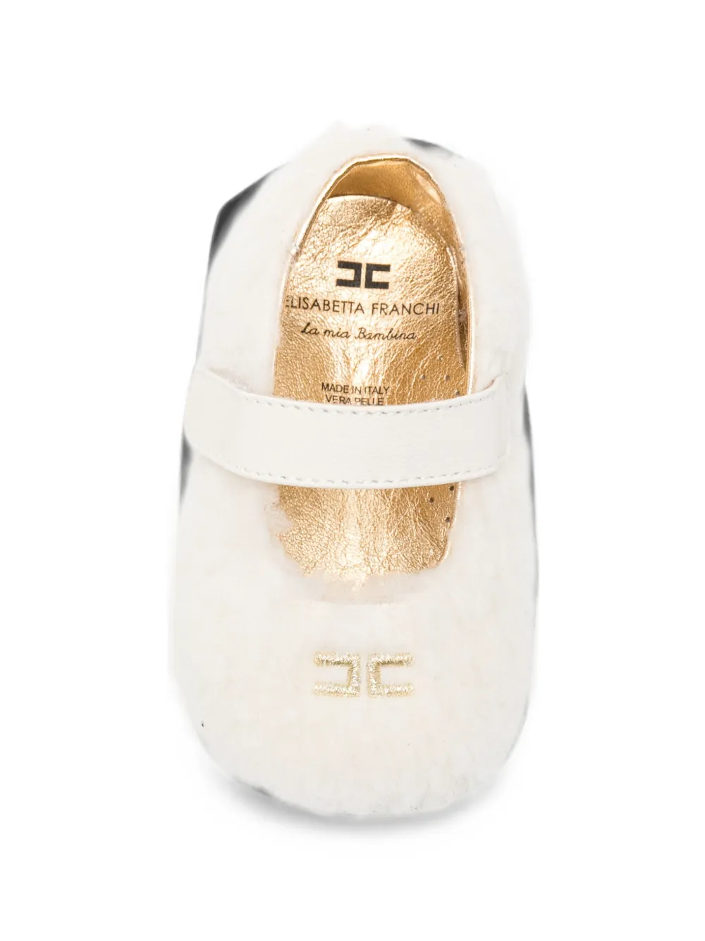 Elisabetta Franchi La Mia Bambina faux-fur logo-plaque ballet flats Beige