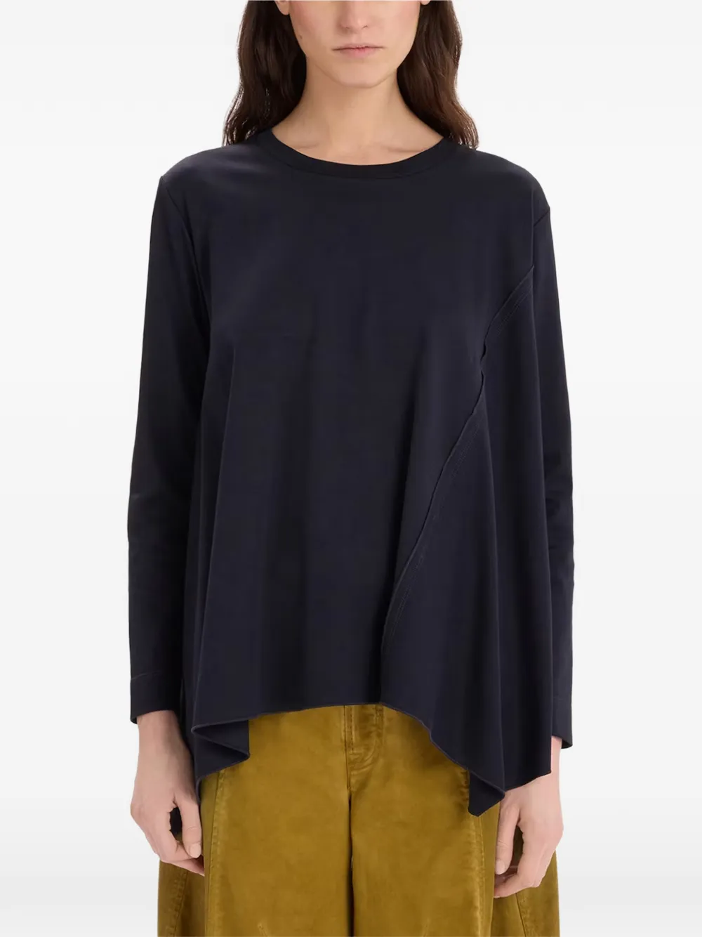 High Asymmetrisch T-shirt met lange mouwen Blauw