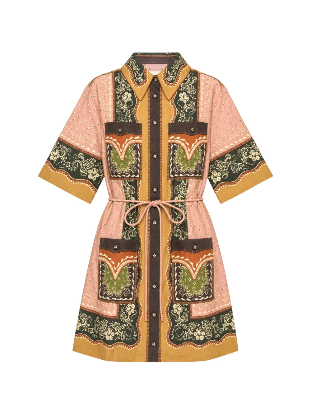 ALEMAIS Darcey paisley-print belted mini shirt dress
