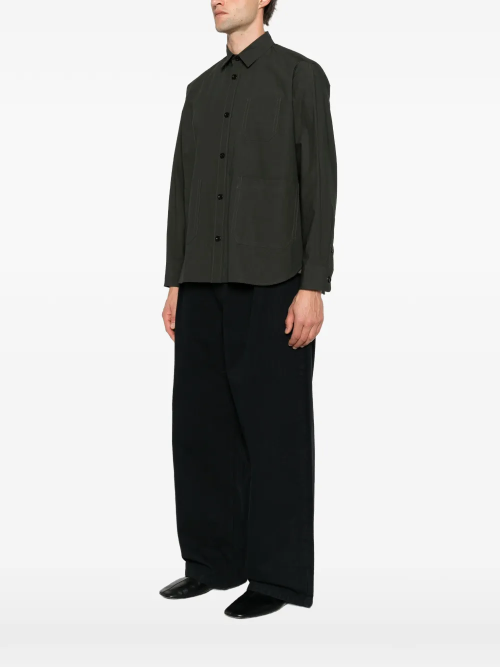sacai chest-pocket button-up shirt Groen