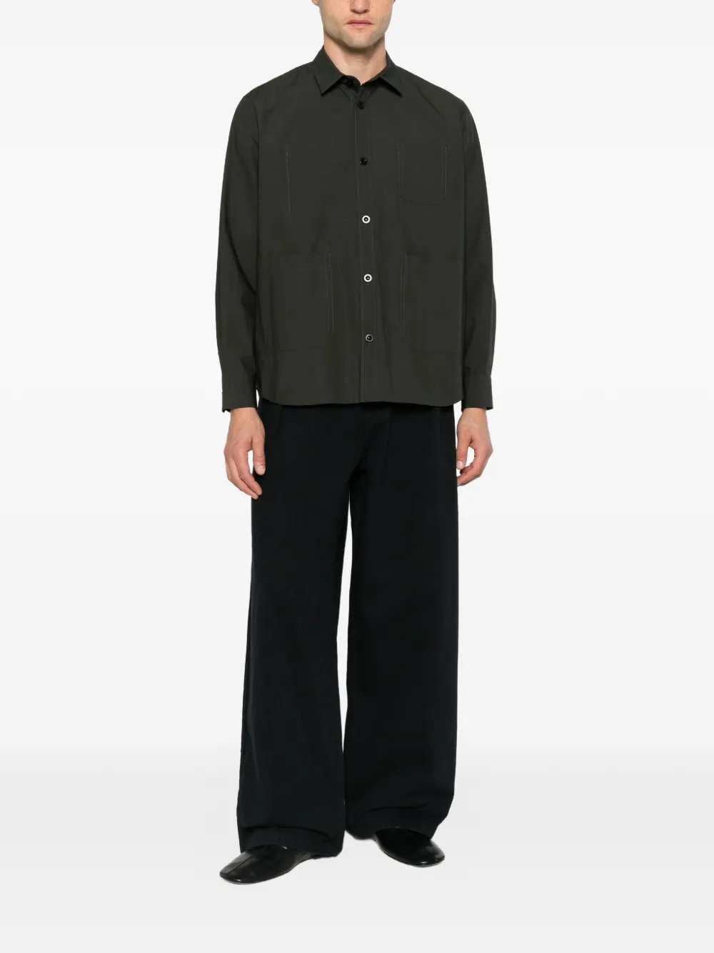 sacai chest-pocket button-up shirt Groen