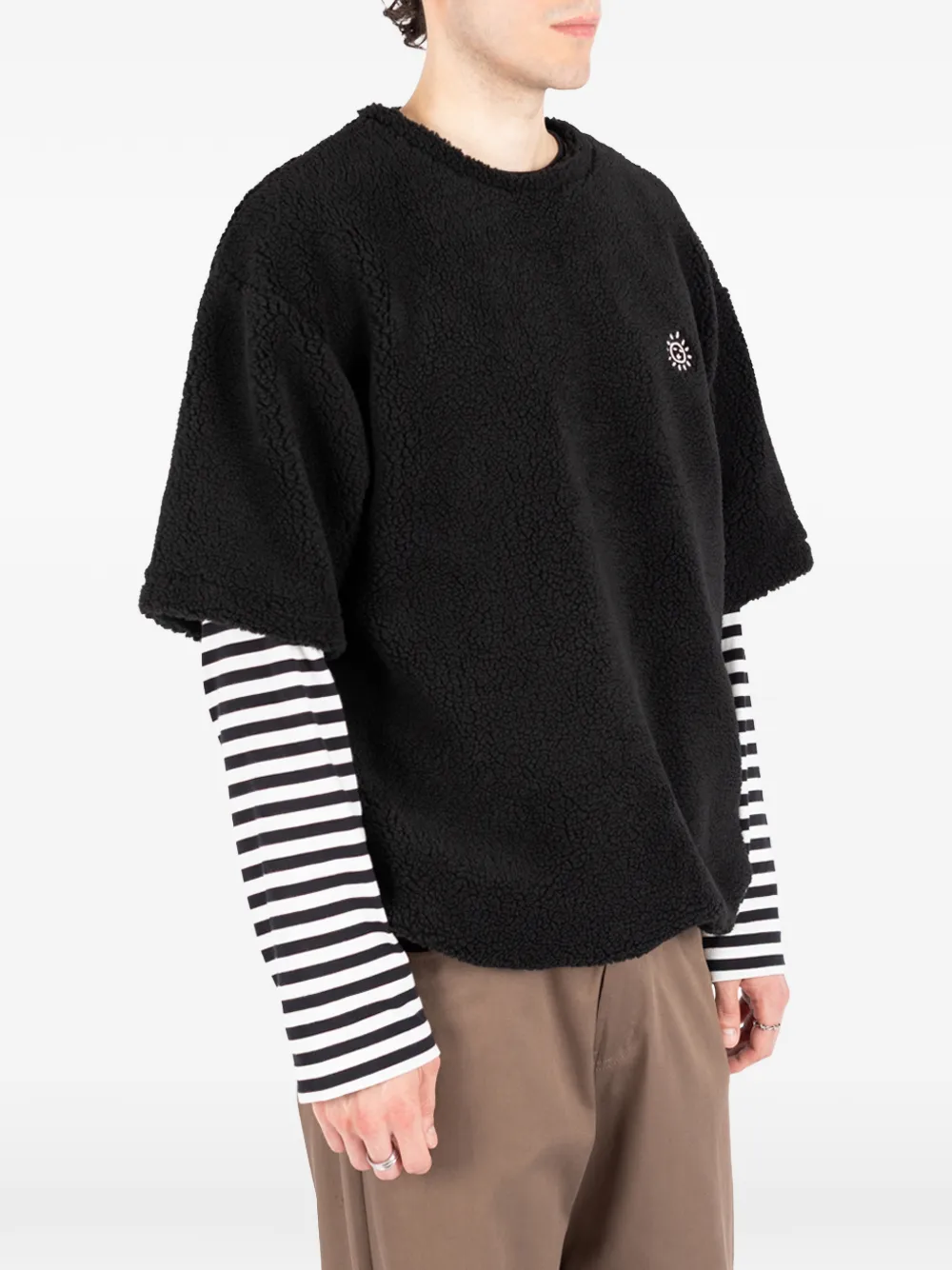Société Anonyme Bear T-shirt met logopatch en fleece textuur Zwart