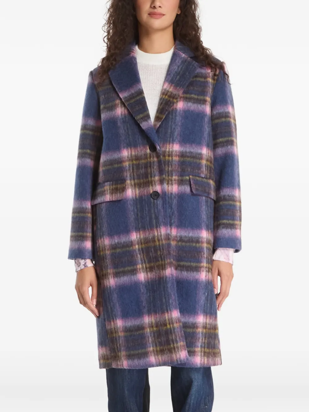 Desigual check-pattern notched-lapels coat · S