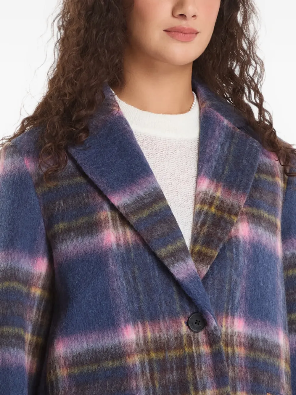 Desigual Geruite mantel met gekerfde revers Blauw