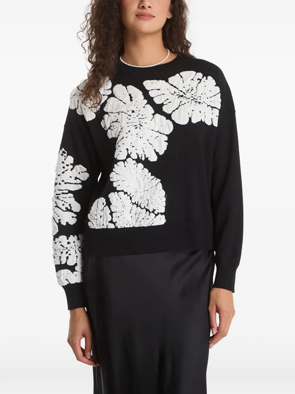 Desigual leaf-intarsia crew-neck sweater