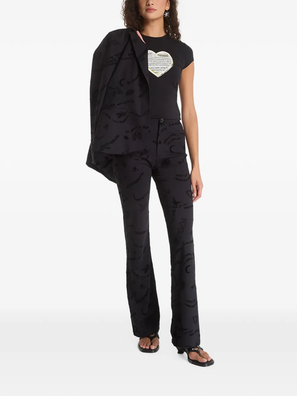 Desigual Flared broek met monogram Zwart