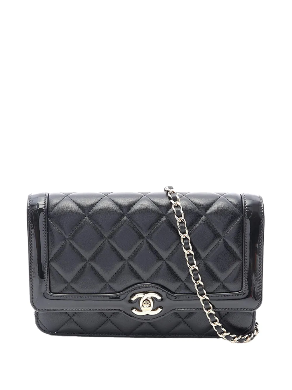 CHANEL Pre-Owned Borsa a tracolla Hold The Line in pelle di agnello trapuntata e pelle verniciata con catena 2021-2026 - Nero