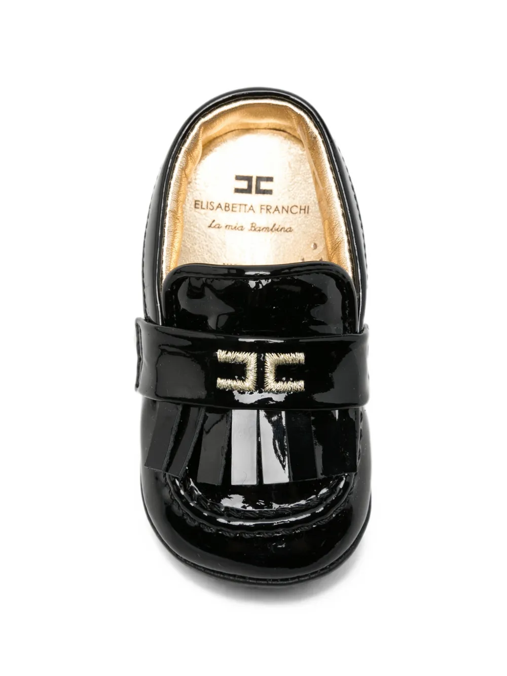 Elisabetta Franchi La Mia Bambina patent fringe ballet flats Zwart