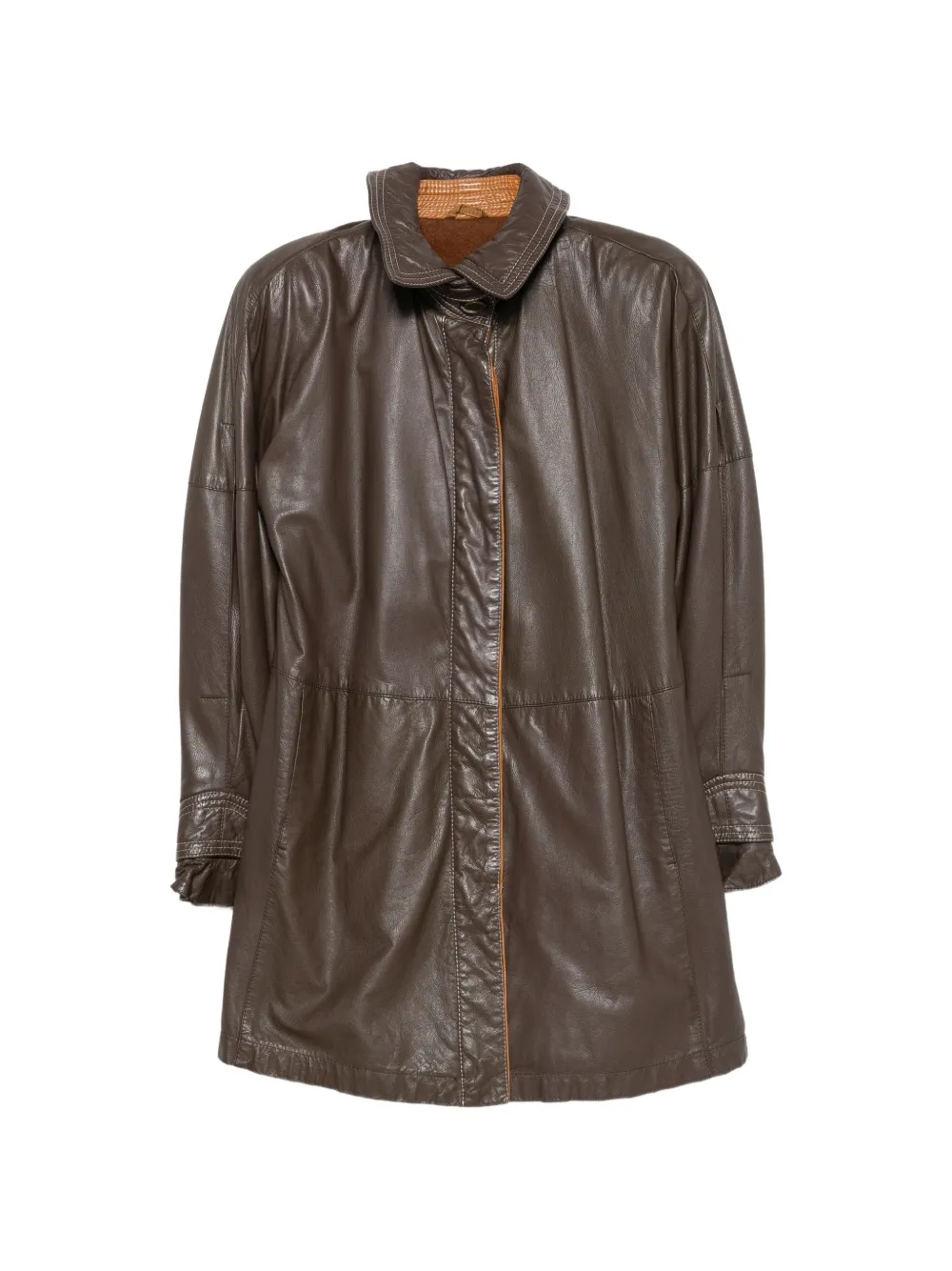 Gianfranco Ferré Pre-Owned 1990s collared leather coat - Marrone