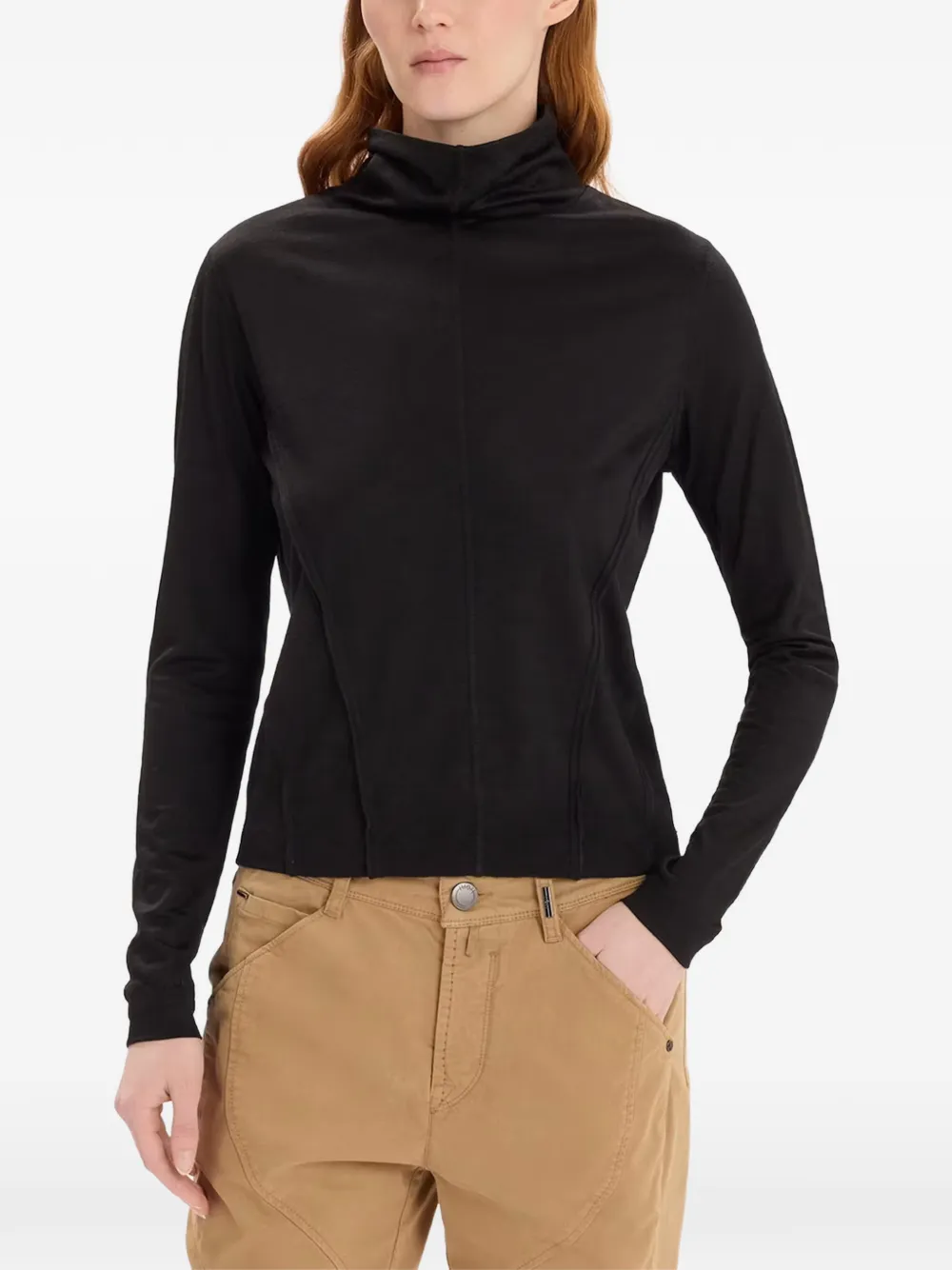 High Deflect T-shirt met col en lange mouwen Zwart