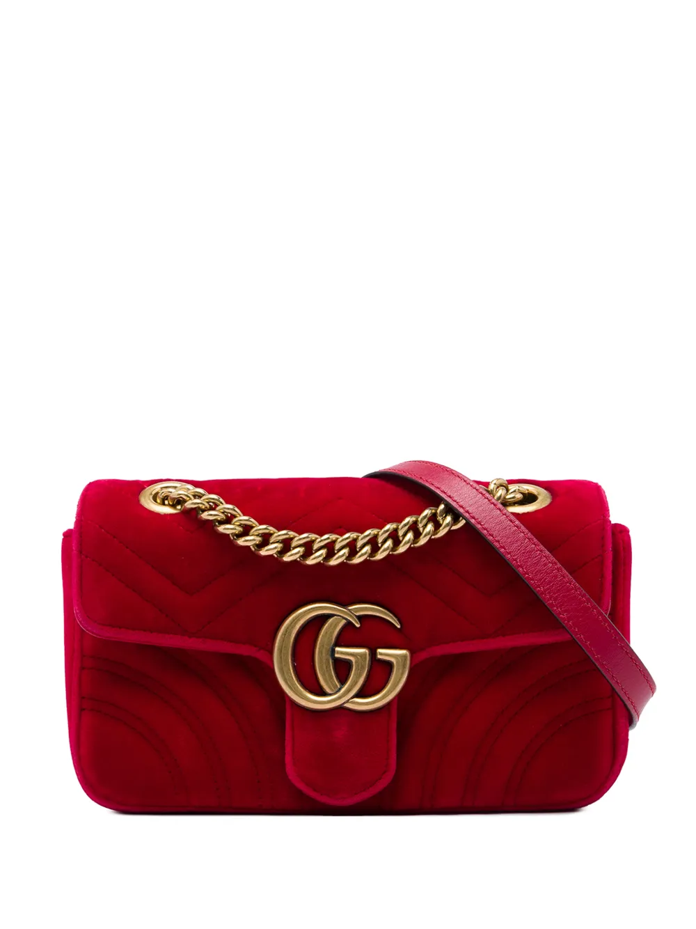 Gucci Pre-Owned 2016-2026 Small GG Marmont Matelasse Velvet shoulder bag - Rosso