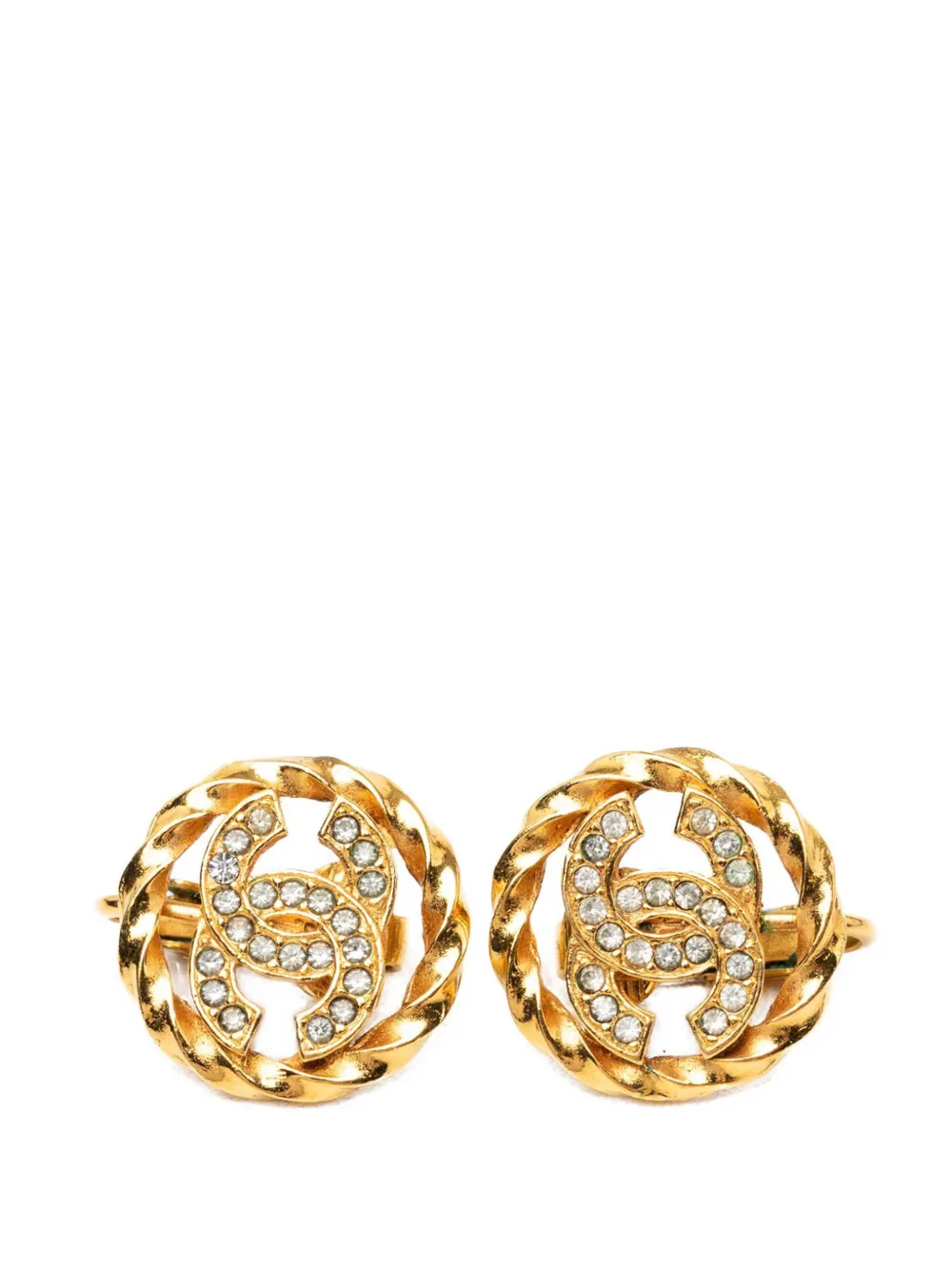 CHANEL Pre-Owned Orecchini a clip CC placcati oro con strass 1950-1970