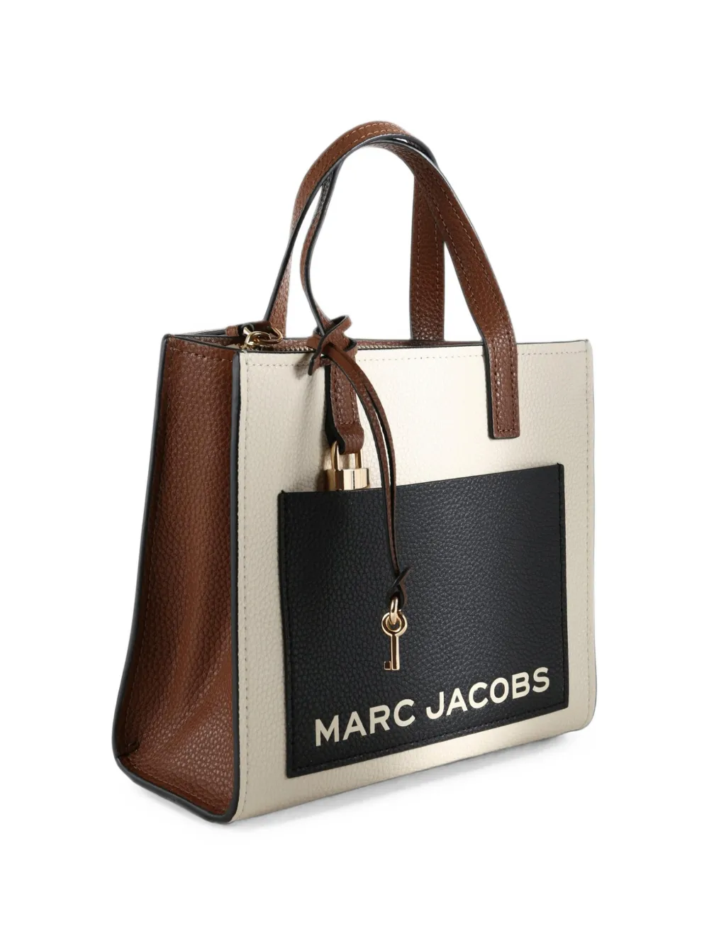 Marc Jacobs Leren shopper met textuur en logo-print Beige