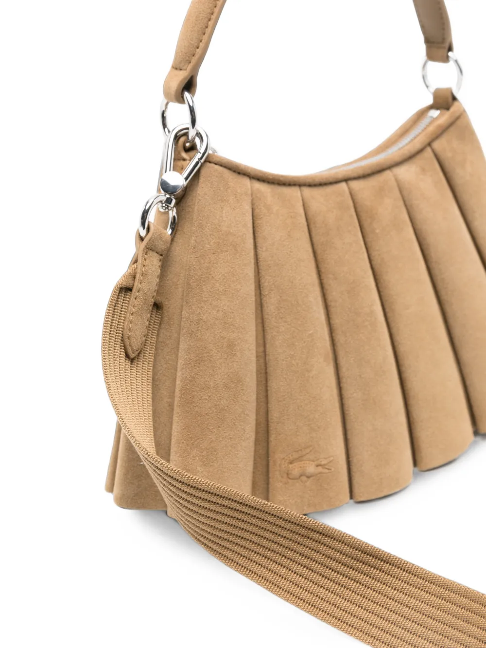 Lacoste Kleine Lenglen geplooide suède shopper Beige