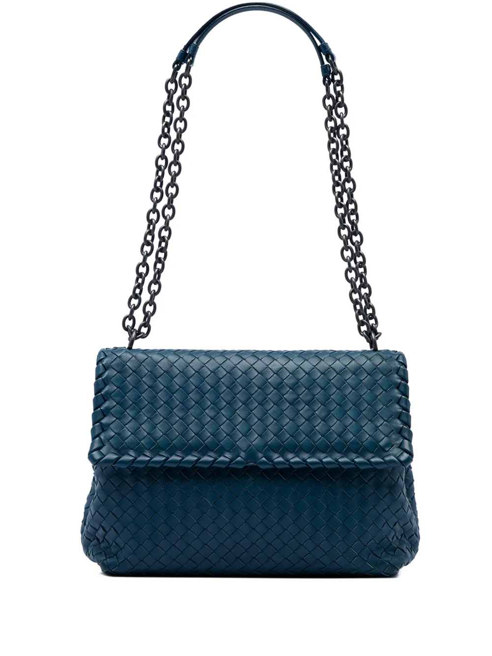 Bottega Veneta Pre-Owned Borsa a spalla Olimpia media in nappa con design Intrecciato 2012-2026 - Blu