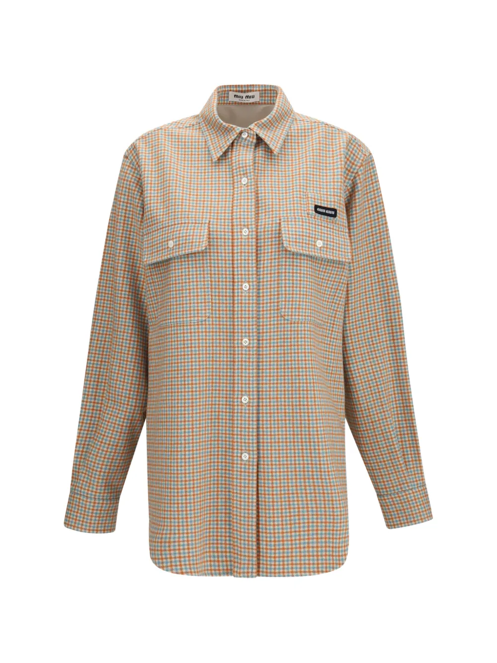 Miu Miu houndstooth-pattern logo-patch shirt - Arancione