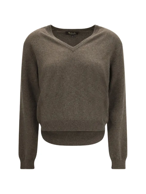 Loro Piana Classic Ribbed-knit V-neck Sweater in Brown