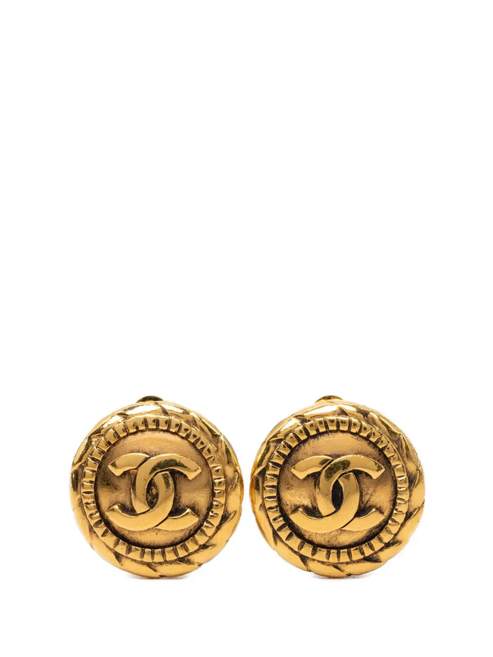 CHANEL Pre-Owned 1970-1980 CC Gold Plated Round Clip On Earrings costume earrings - Oro