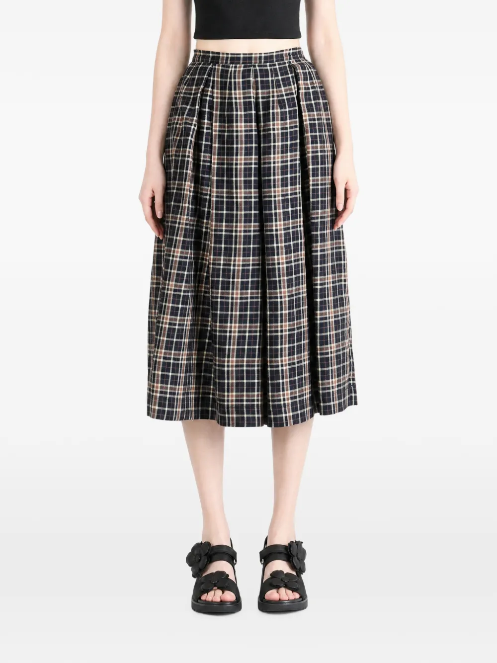 Margaret Howell check-pattern pleated midi skirt - Nero