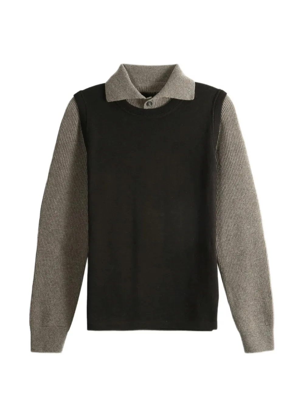 MM6 Maison Margiela layered-effect ribbed-sleeve sweater - Nero