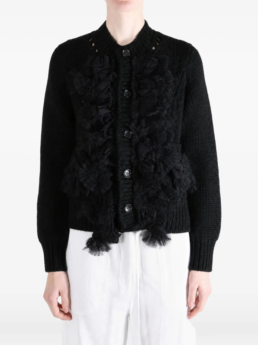 Comme des Garçons TAO Chunky gebreid vest met ruches afwerking Zwart