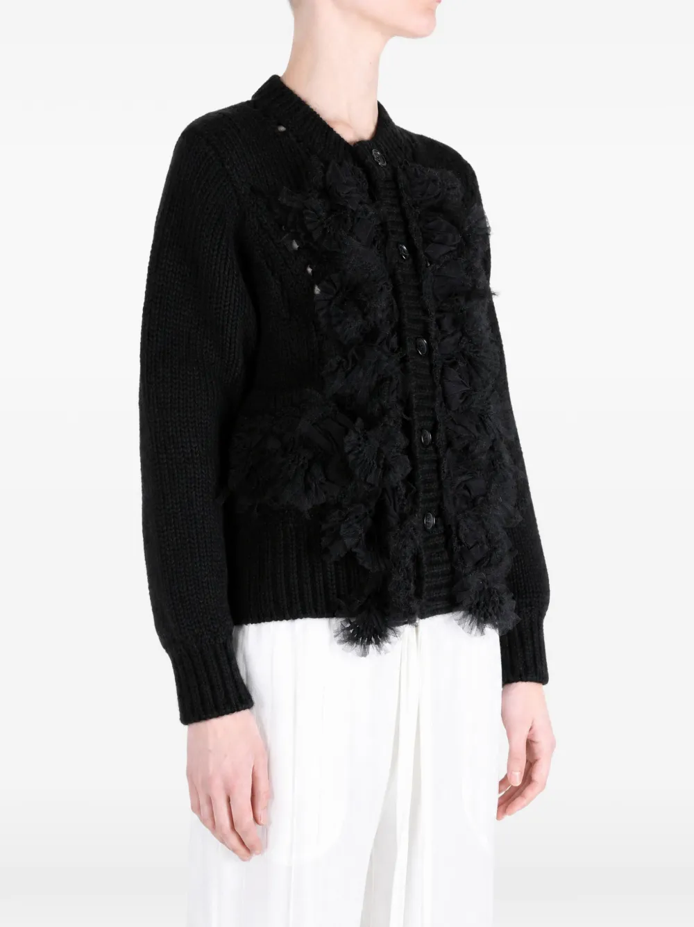 Comme des Garçons TAO Chunky gebreid vest met ruches afwerking Zwart