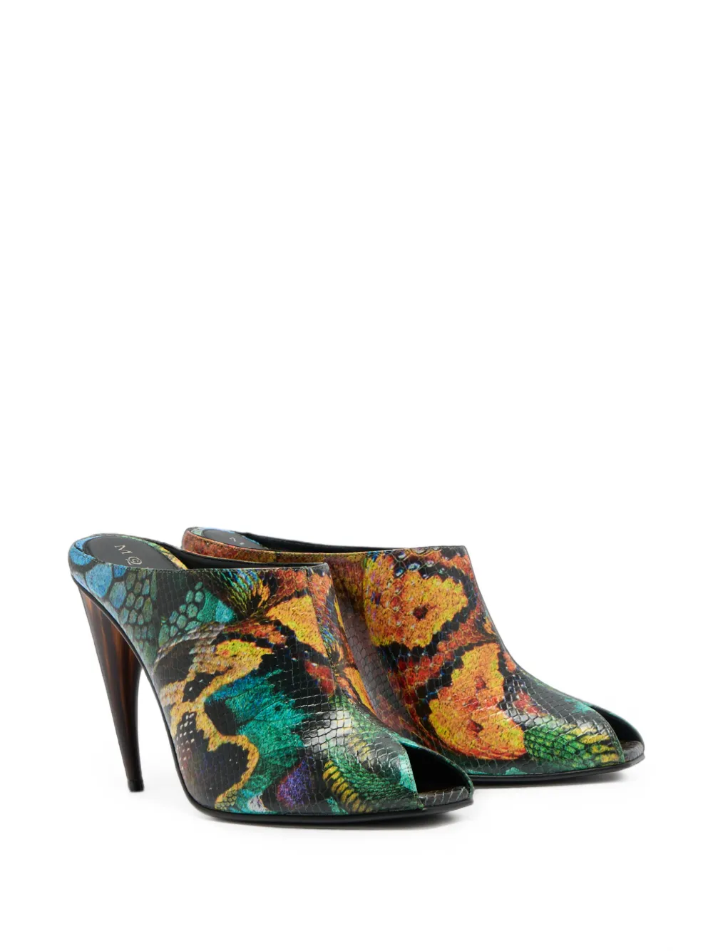 Alexander McQueen snake-effect peep-toe mules Groen