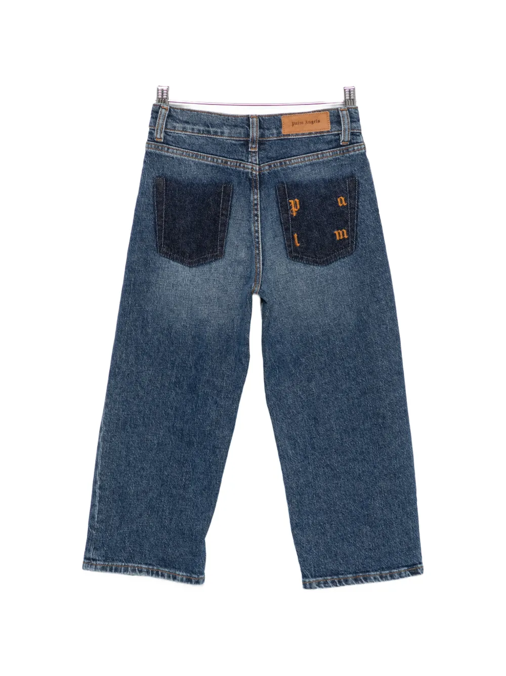 Palm Angels Kids Jeans met geborduurd logo en vlakken Blauw
