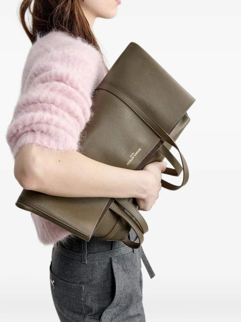 Maison Kitsuné Leren shopper Bruin