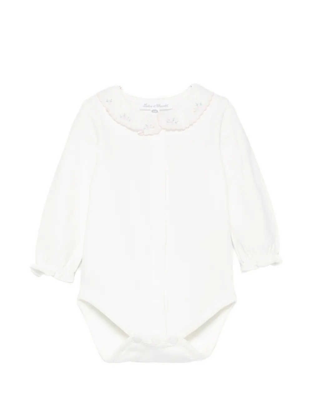 Tartine Et Chocolat floral-embroidered ruffled bodysuit - Weiß