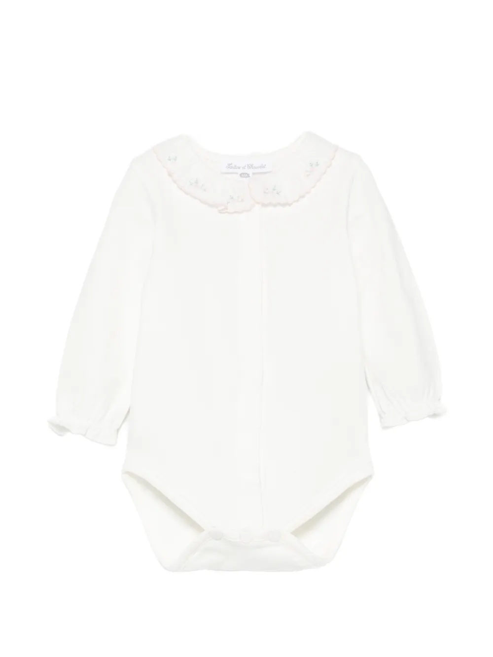 Tartine Et Chocolat floral-embroidered ruffled bodysuit Wit