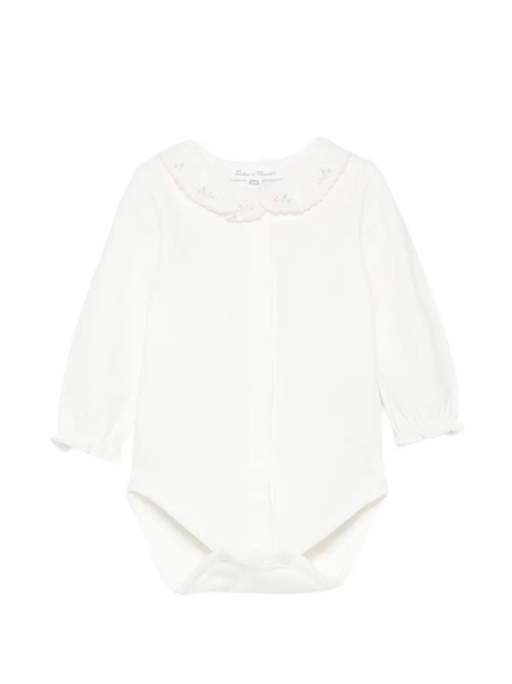 Tartine Et Chocolat floral-embroidered ruffled bodysuit - Weiß