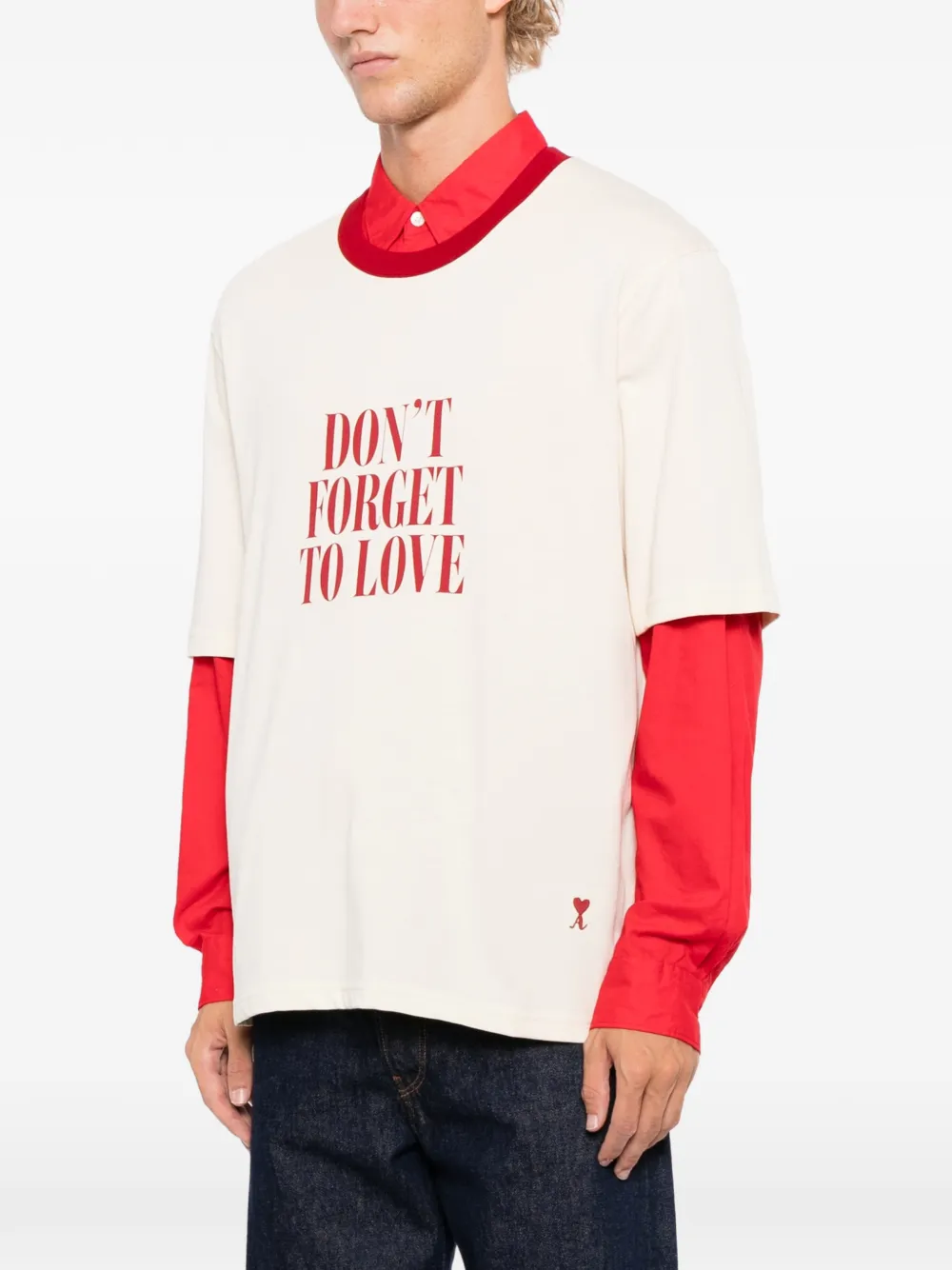 AMI Paris Vergeet niet om van T-shirt te houden Beige