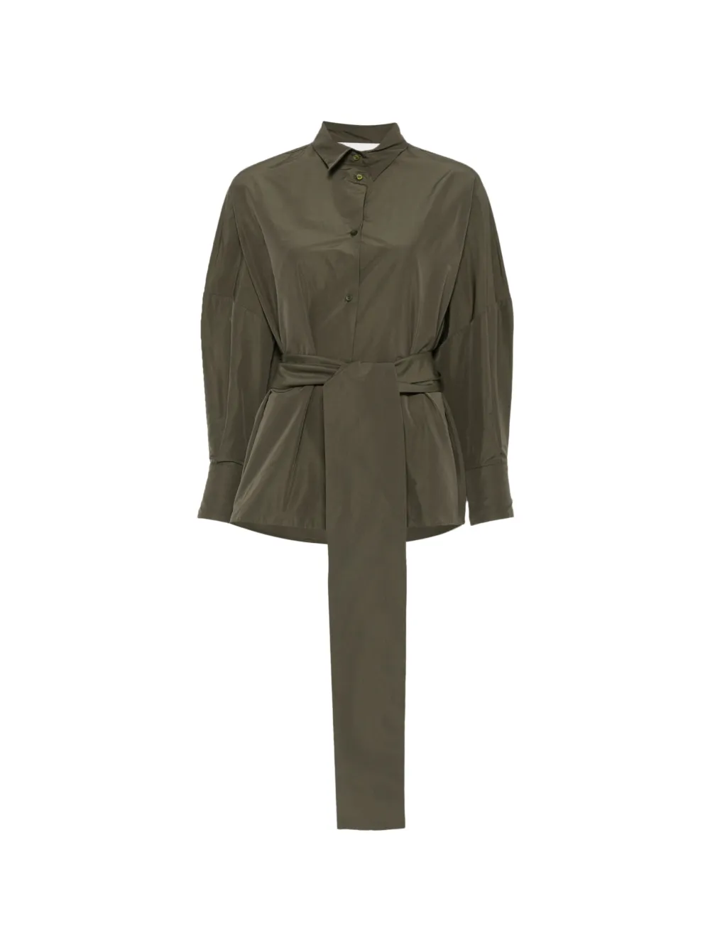 Co.go Belted Balloon-sleeve Shirt In Gray