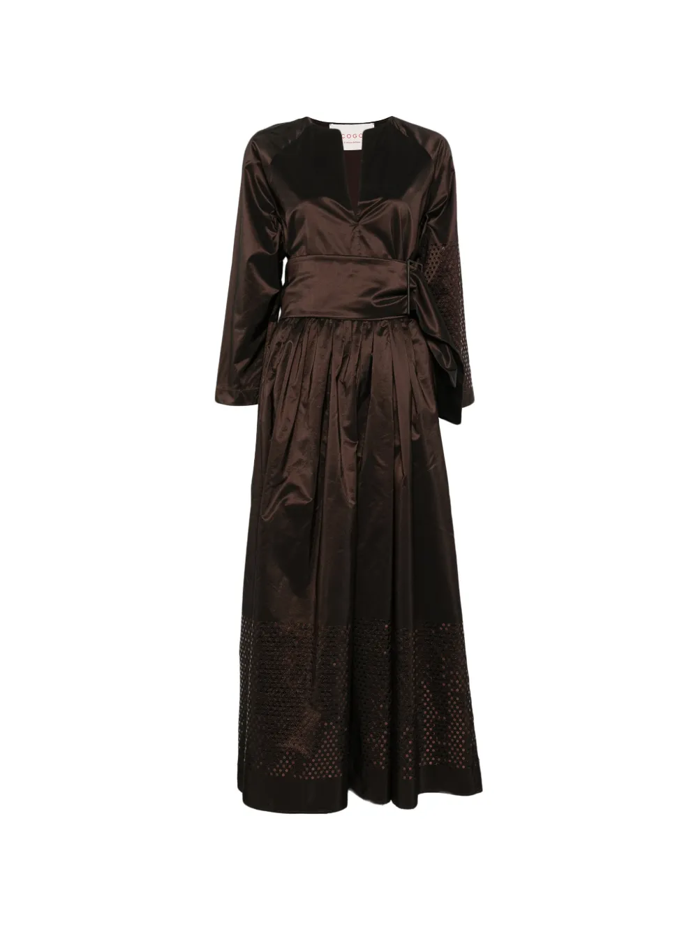 Co.go Andromeda Sequin-embellished Belted Maxi Dress In Brown