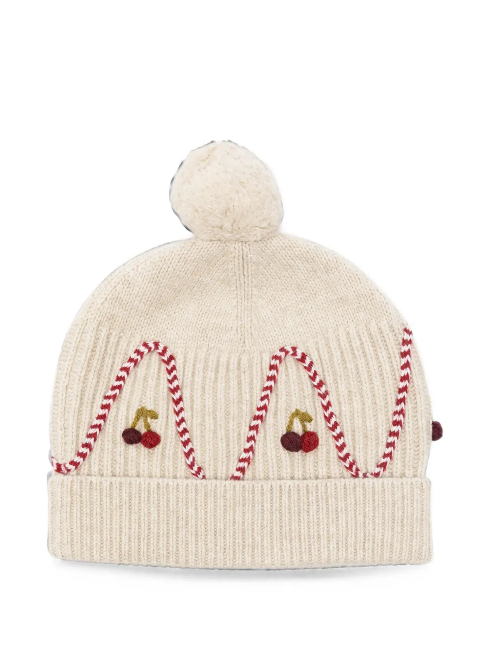 Bonpoint cherry-embroidered pompom beanie hat - Toni neutri