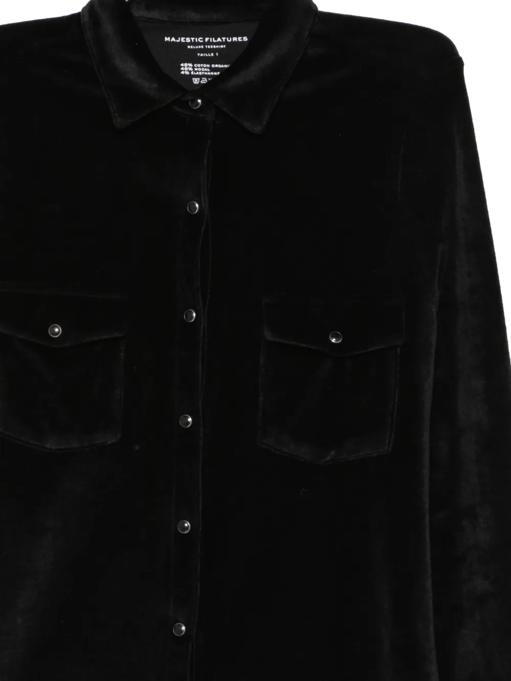 Majestic Filatures Blouse met fluweel-effect en zakdetail Zwart