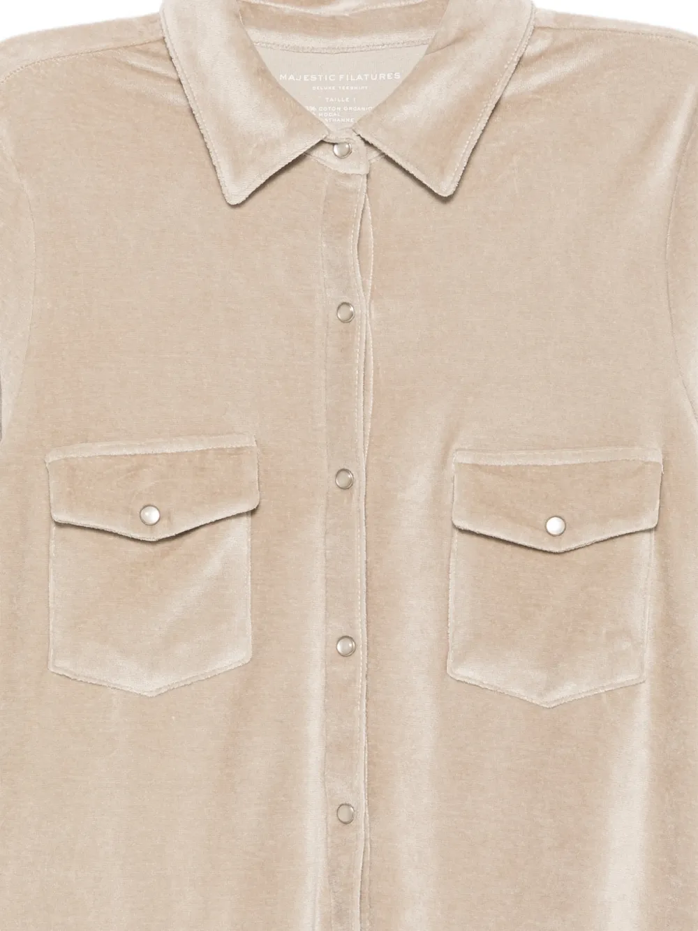 Majestic Filatures Blouse met fluweel-effect en borstzakken Beige
