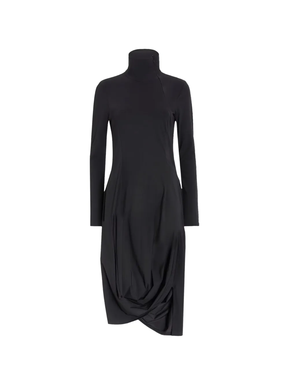 High Scattering mock-neck asymmetric draped mid-length dress - Nero