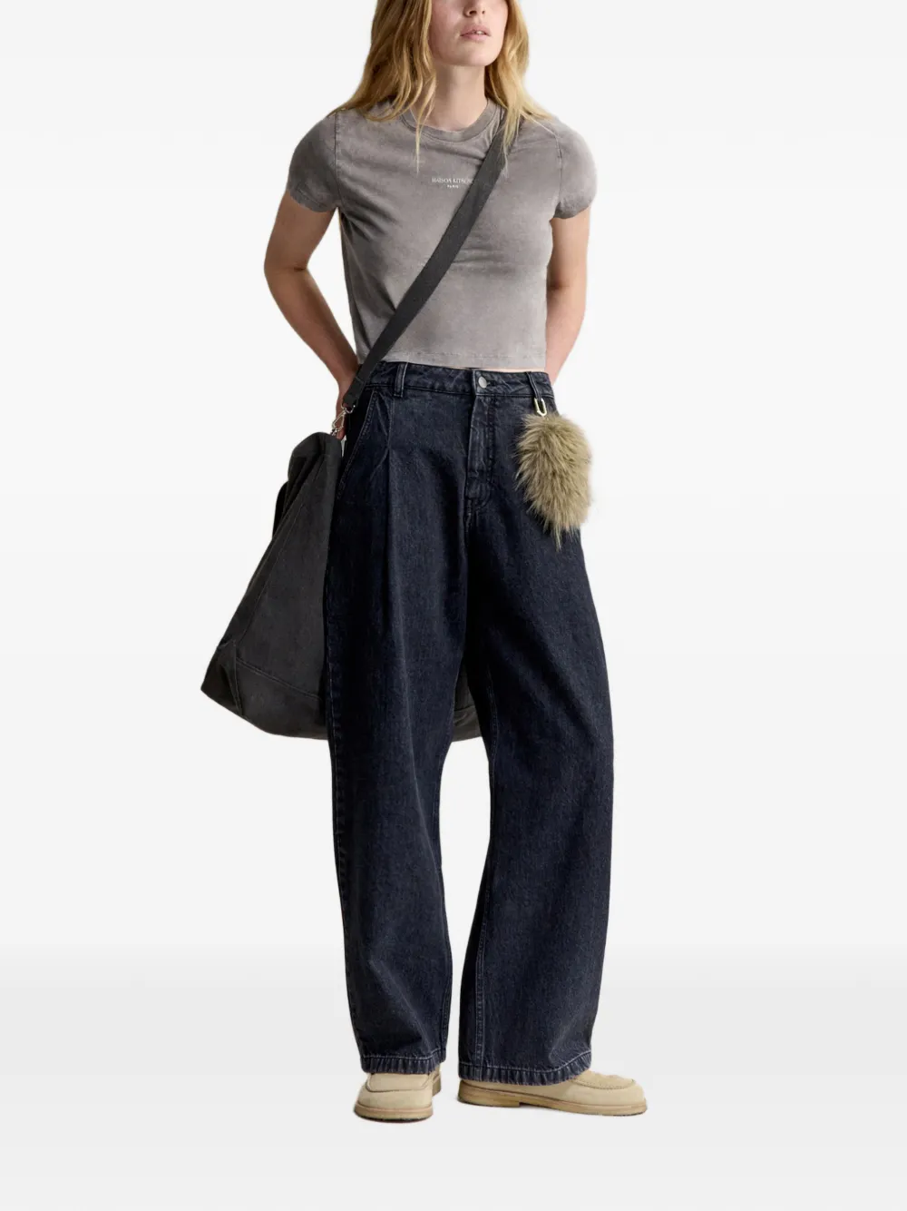 Maison Kitsuné Faded Baby cropped T-shirt met logo-print Grijs